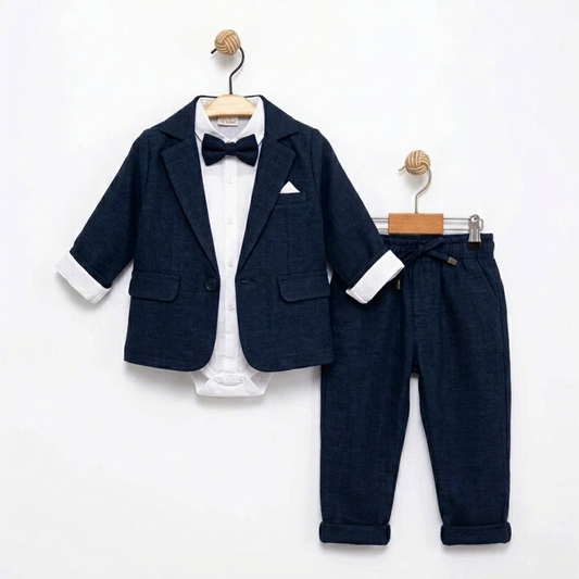 “Navy Tux” Baby Formal Set – Blazer, Shirt & Pants