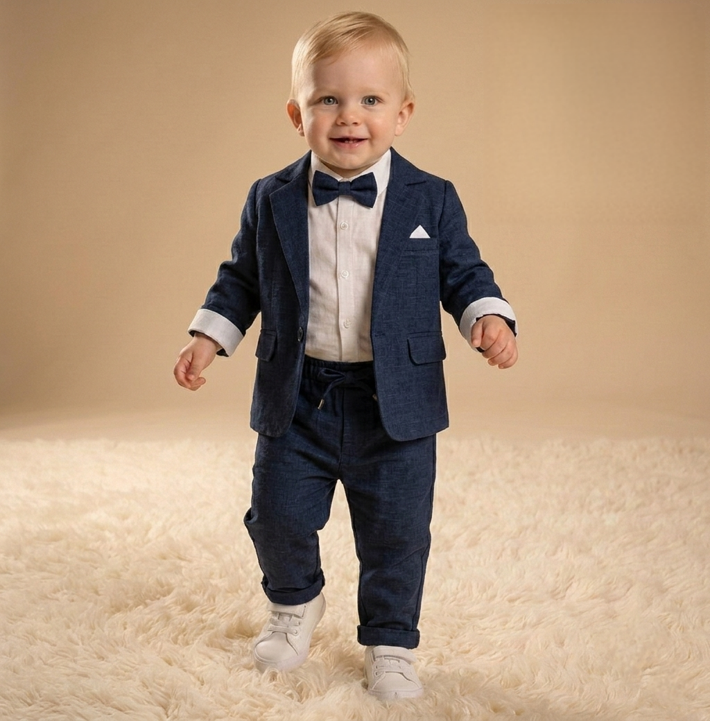 “Navy Tux” Baby Formal Set – Blazer, Shirt & Pants