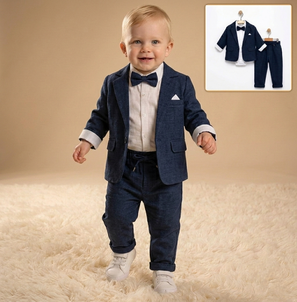 “Navy Tux” Baby Formal Set – Blazer, Shirt & Pants