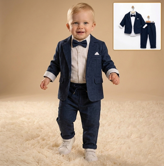 “Navy Tux” Baby Formal Set – Blazer, Shirt & Pants