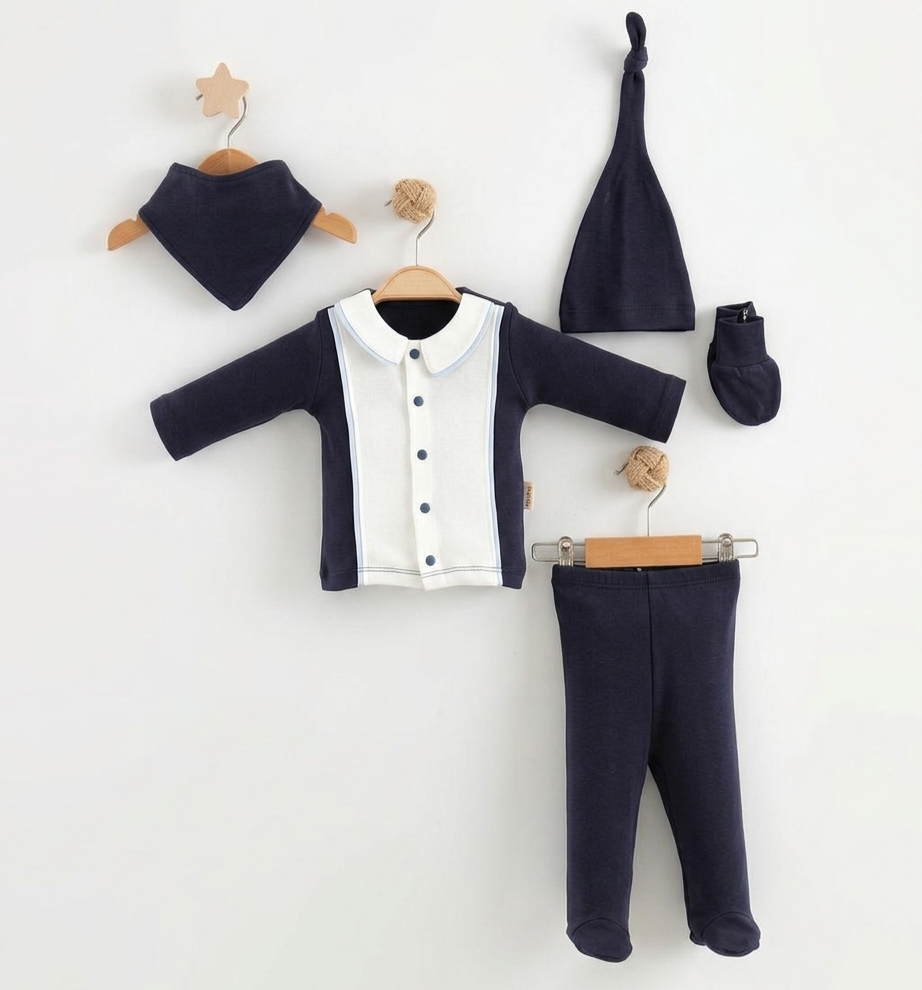“Midnight Blessings” Baby Gift Set – Navy & White Ensemble
