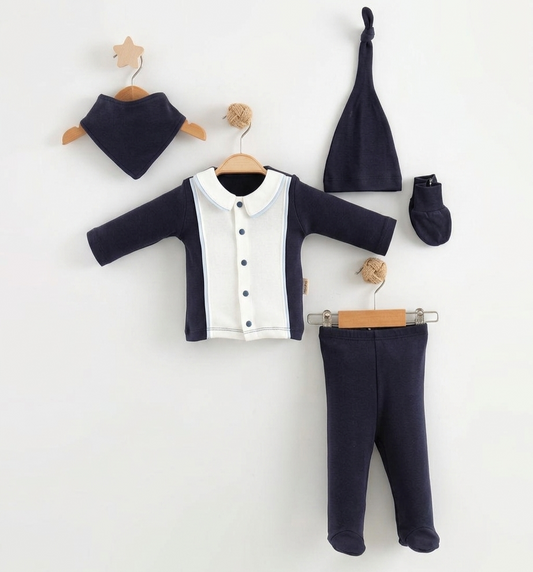 “Midnight Blessings” Baby Gift Set – Navy & White Ensemble