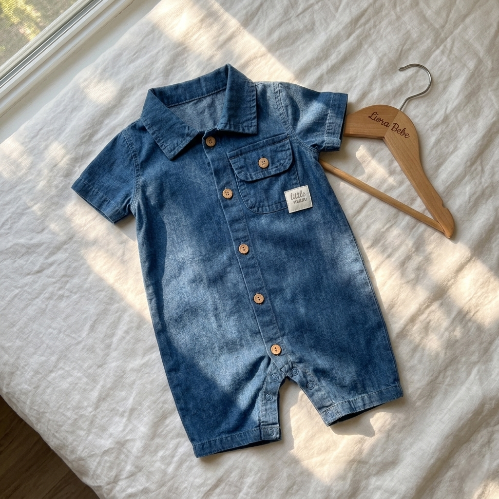 “Denim Sprout” Baby Romper – Collared & Buttoned
