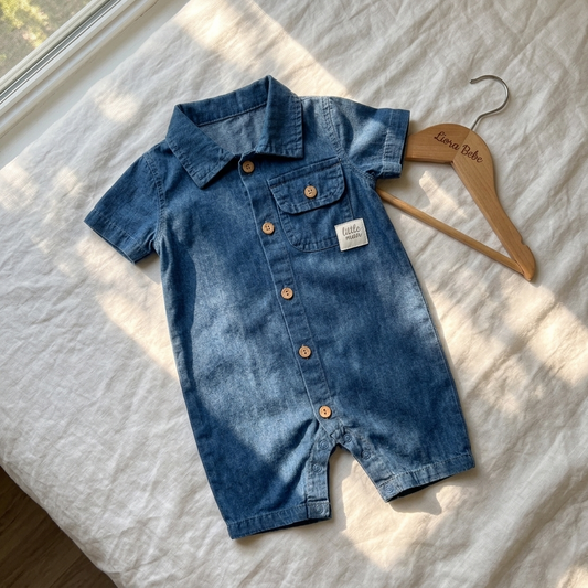 “Denim Sprout” Baby Romper – Collared & Buttoned