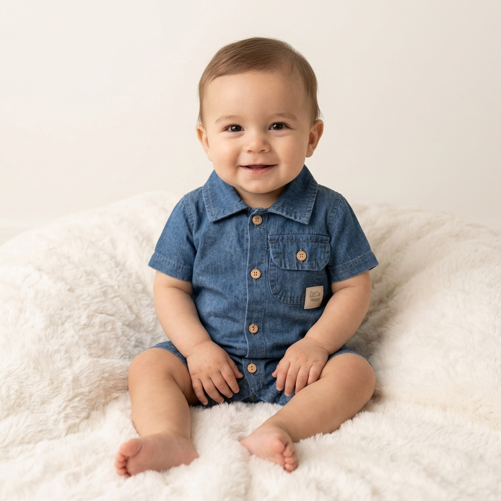 “Denim Sprout” Baby Romper – Collared & Buttoned