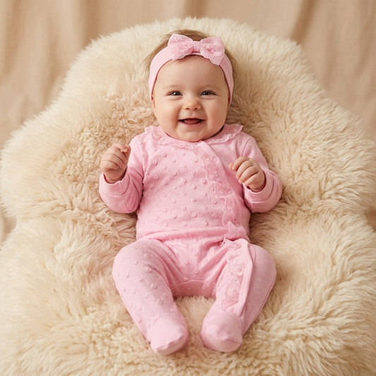 “Rosebud Whispers” Baby Onesie Set – Pink with Headband