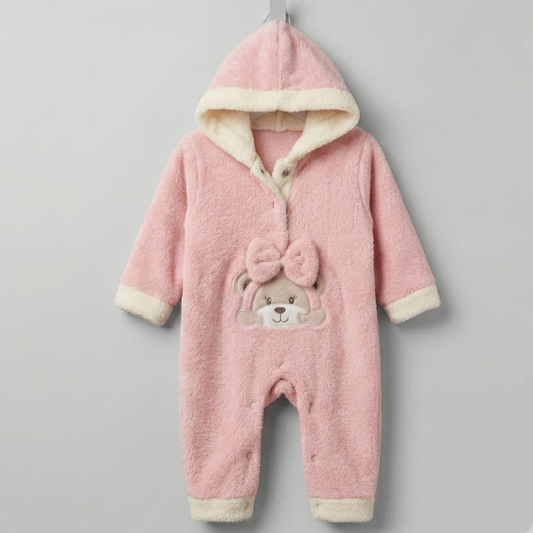 The Camilla Plush Fleece Bear Hooded Jumpsuit – Soft Pink