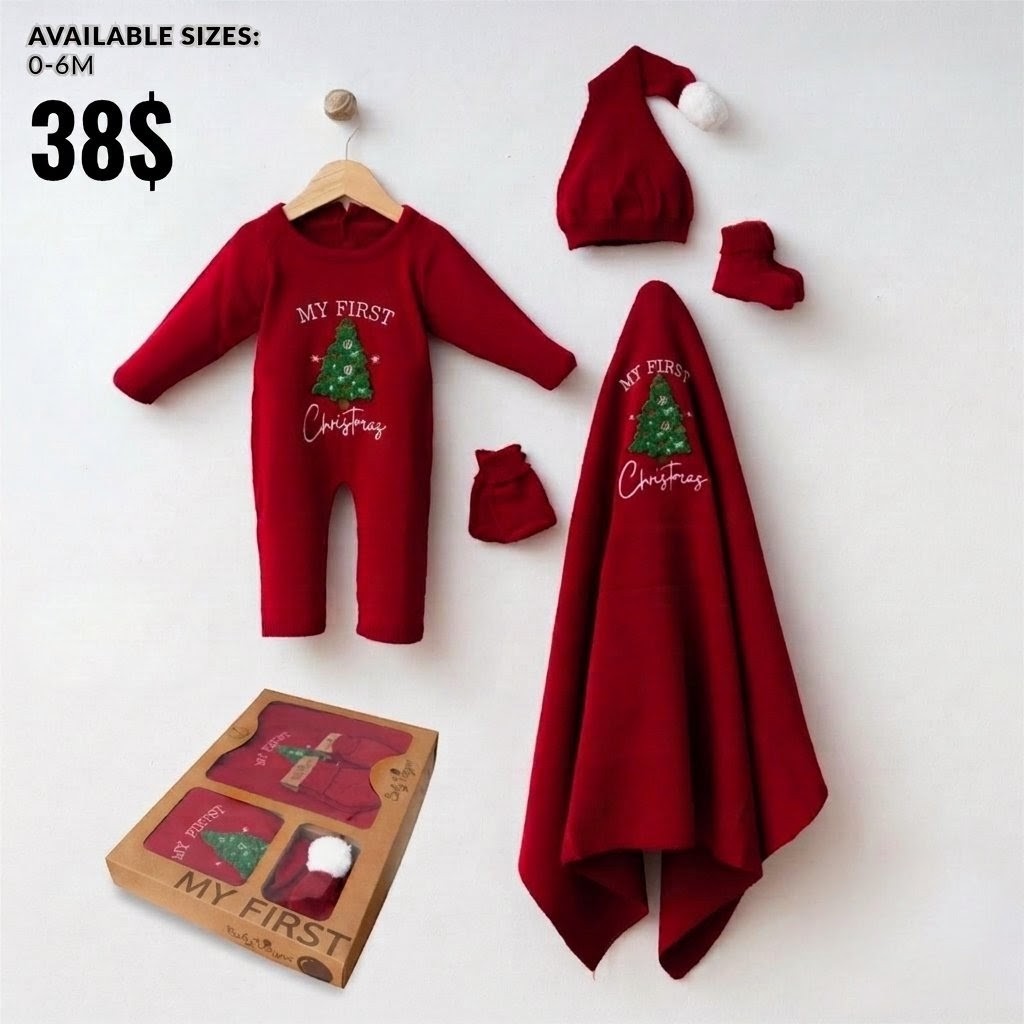 The Felix "My First Christmas" Romper & Blanket Gift Set – Holiday Red