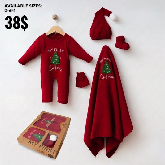 The Felix "My First Christmas" Romper & Blanket Gift Set – Holiday Red