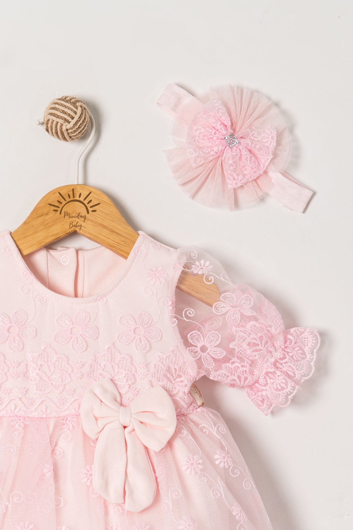 Vintage Pink Floral Lace Baby Party Dress & Headband Set
