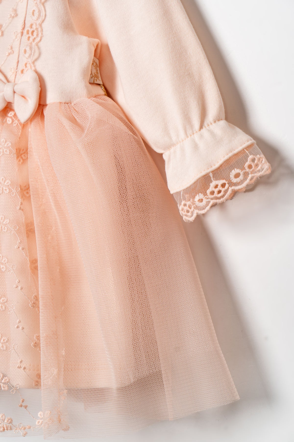 Peach Lace Baby Dress with Headband – Elegant Infant Outfit