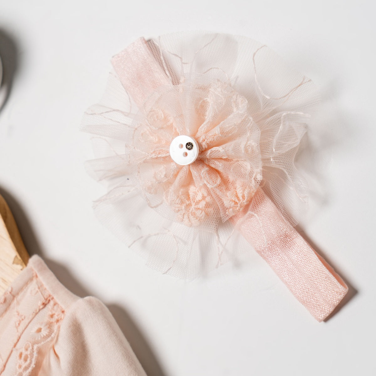 Peach Lace Baby Dress with Headband – Elegant Infant Outfit