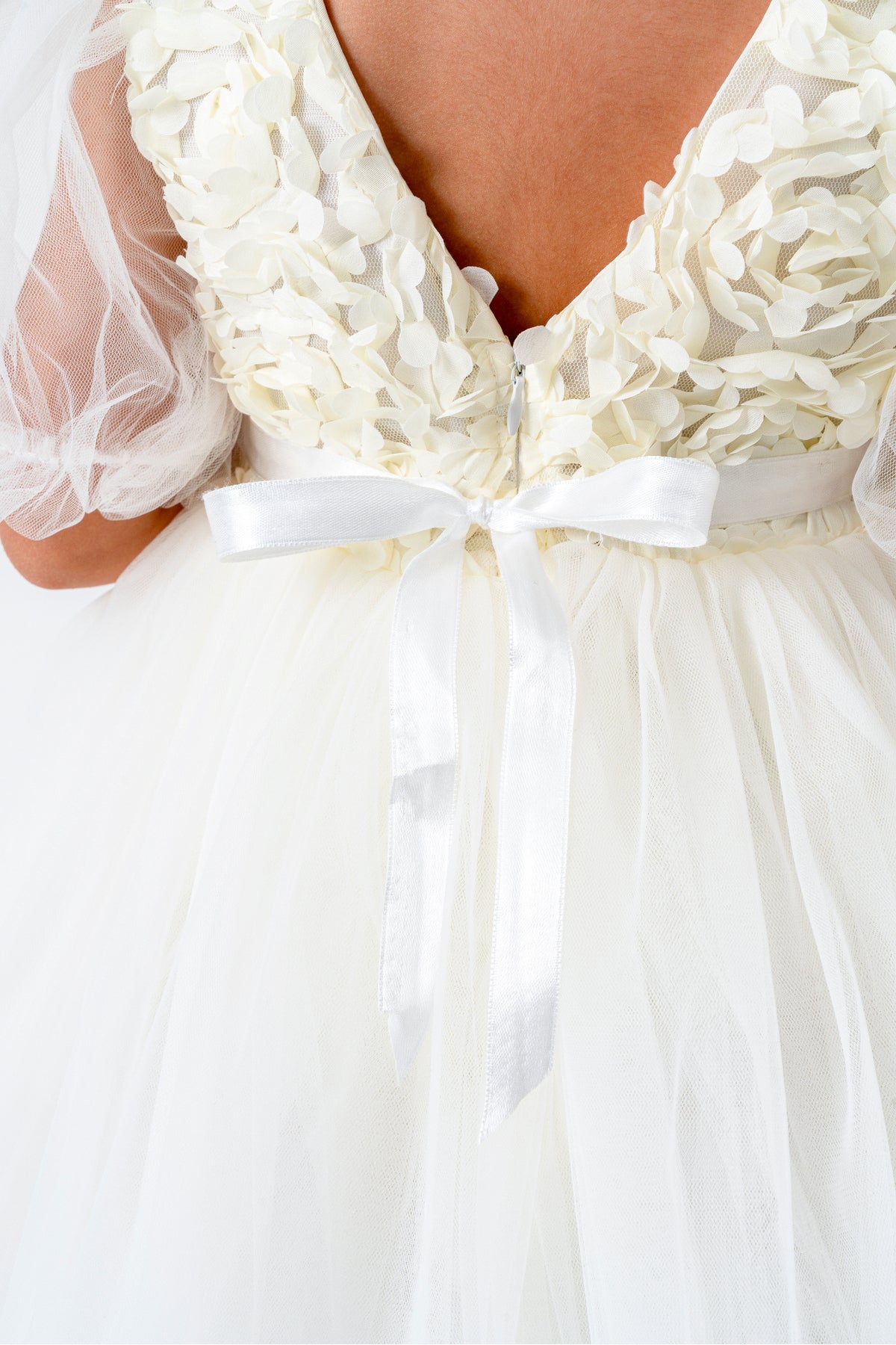 Cream Baby Girl Rosette Dress with Cross-bag  – Tulle & Purse Set