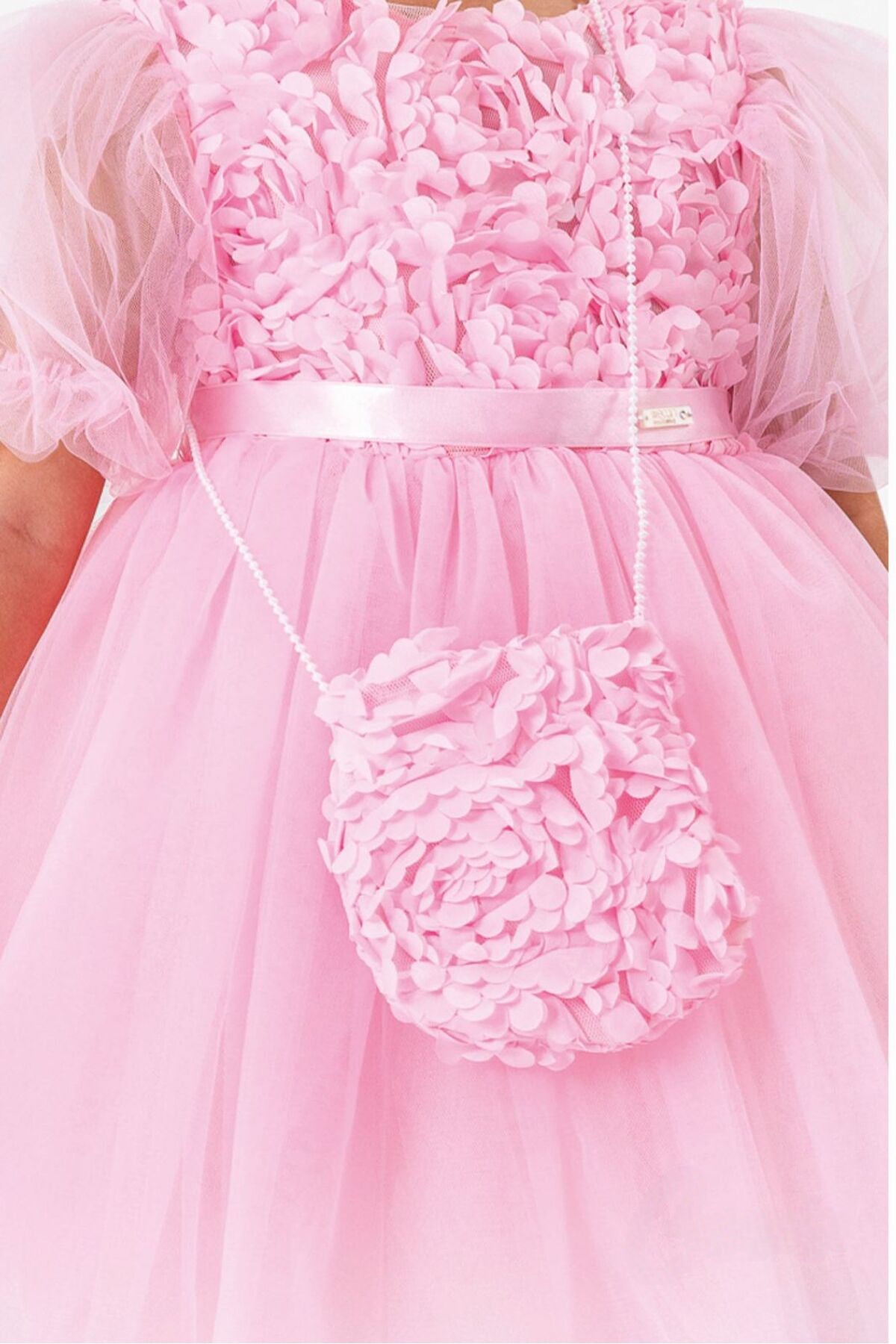 Pink Baby Girl Rosette Dress with Cross-bag – Tulle & Purse Set