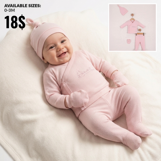 “Love’s Embrace” Baby Outfit Set – Pink Wrap & Accessories