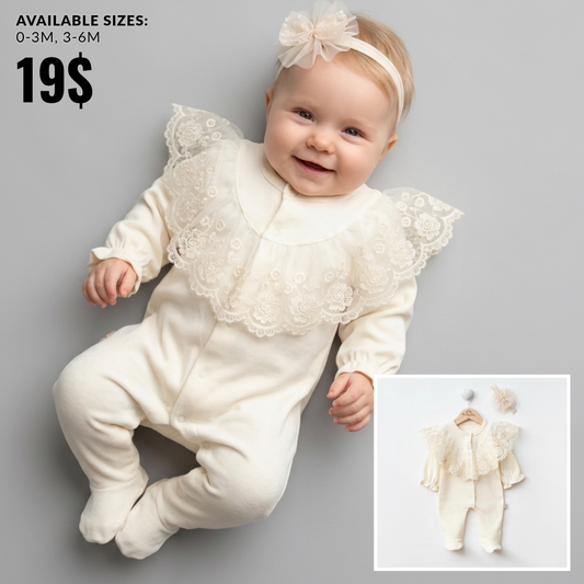 The Genevieve Lace Collar Footed Sleeper Set – Vintage Cream