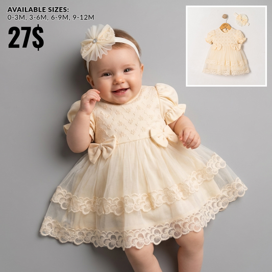 Pearl Blossom – Baby Dress with Headband