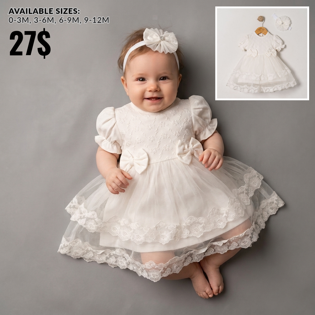 Snow Petal – Baby Dress with Headband