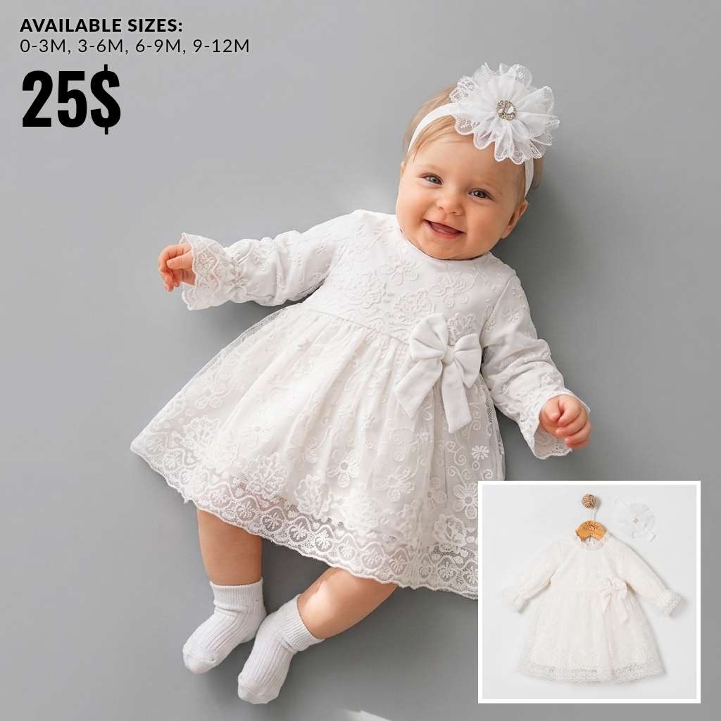 The Seraphina Embroidered Lace Dress Set – Pure White
