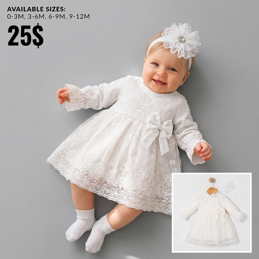 The Seraphina Embroidered Lace Dress Set – Pure White