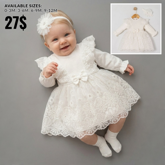 The Seraphina Embroidered Lace Dress Set – Pure White