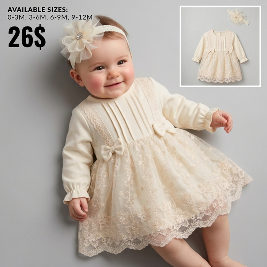 Liora Heirloom Long-Sleeve Cream Lace Dress Set