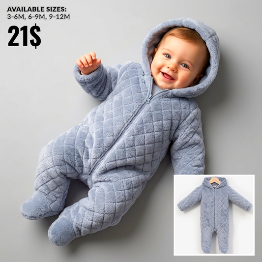 The Sebastian Quilted Fleece Hooded Snowsuit – Dusty Blue