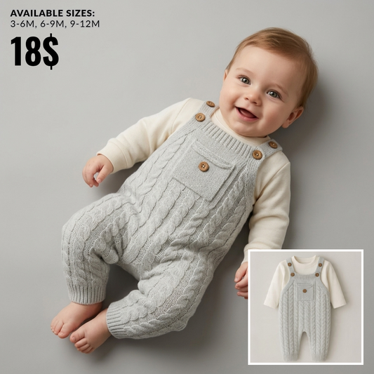 The Julian Cable-Knit Overall Romper Set – Light Gray