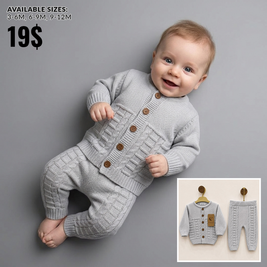 The Ethan 2-Piece Cable-Knit Cardigan Set – Light Gray