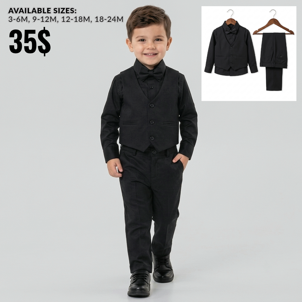 The Dominic 4-Piece Formal Vest Suit Set – Midnight Black