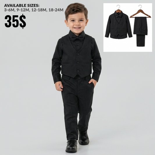 The Dominic 4-Piece Formal Vest Suit Set – Midnight Black