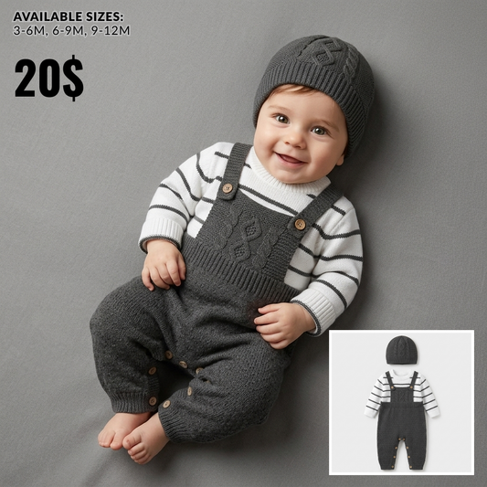 The Caleb Cable-Knit Overall Jumpsuit Set – Dark Gray