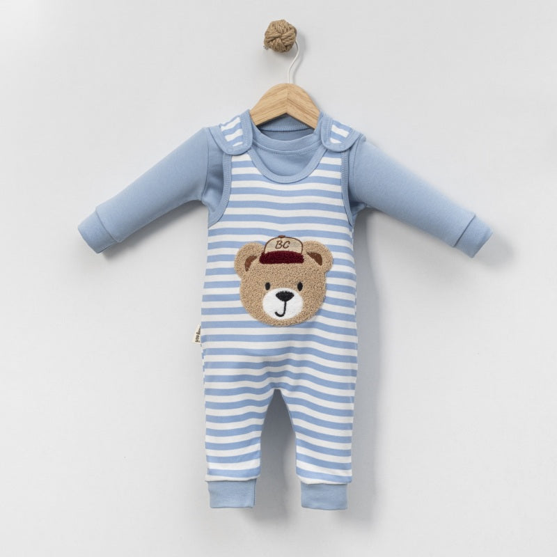 Blue Striped Bear Baby Romper – Cozy Infant Outfit