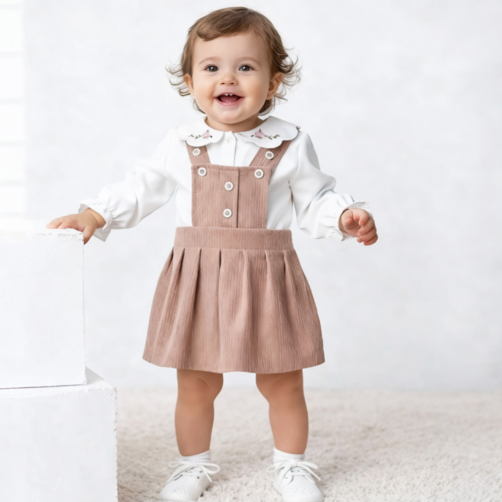 Corduroy Pinafore & Embroidered Blouse
