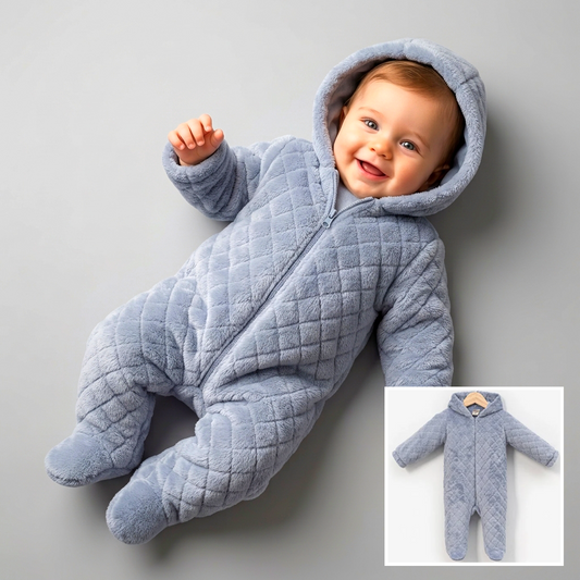 The Sebastian Quilted Fleece Hooded Snowsuit – Dusty Blue