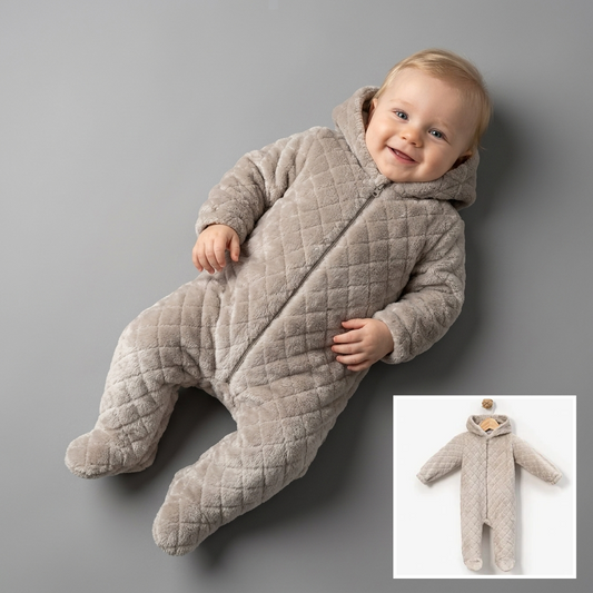 The Theodore Quilted Velvet Hooded Snowsuit – Warm Brown