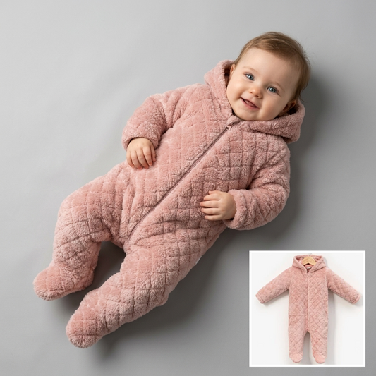 The Evangeline Quilted Hooded Snowsuit – Soft Pink