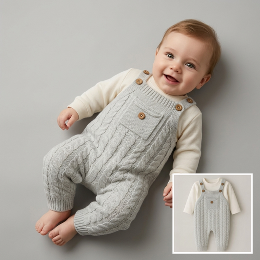 The Julian Cable-Knit Overall Romper Set – Light Gray