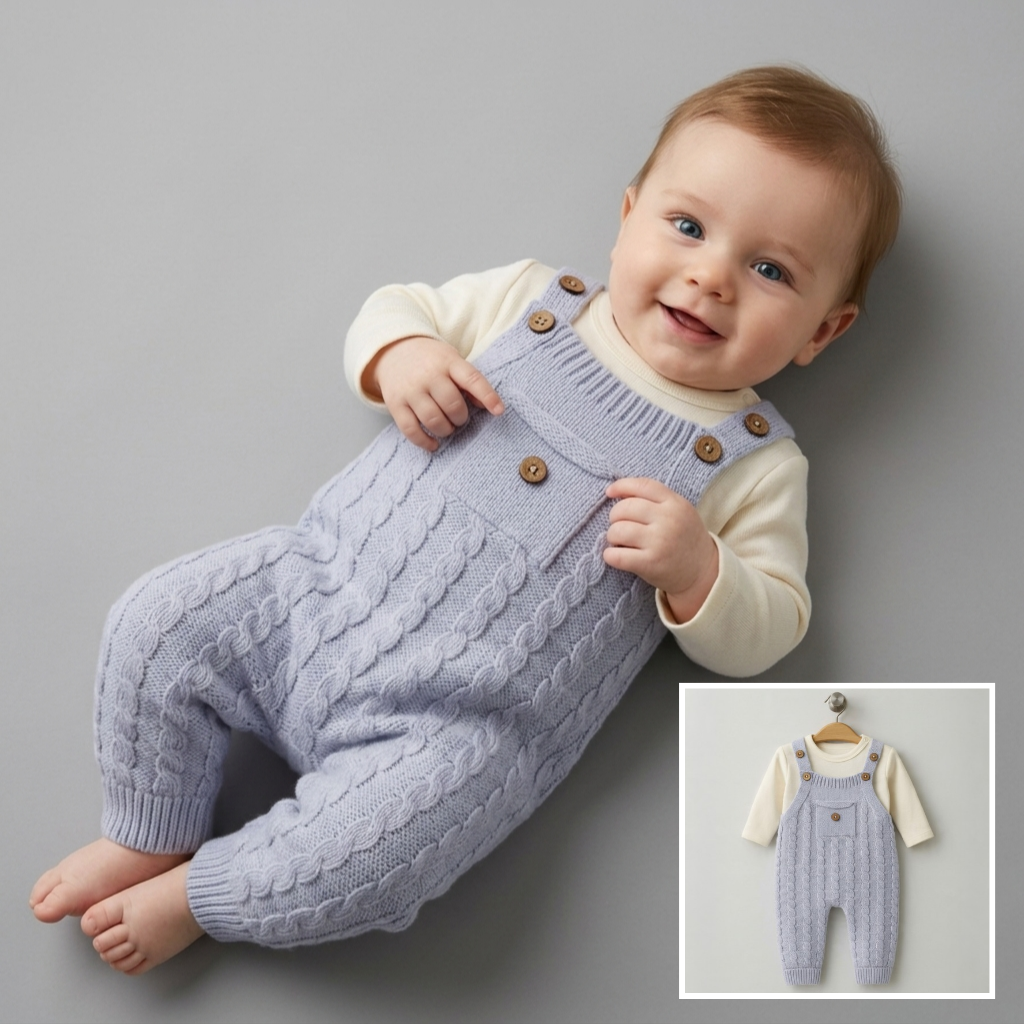 The Oliver Cable-Knit Overall Romper Set – Periwinkle Blue