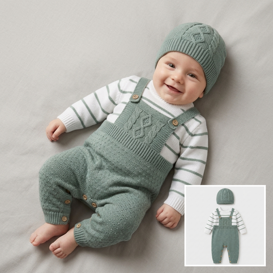 The Asher Cable-Knit Overall Jumpsuit Set – Sage Green