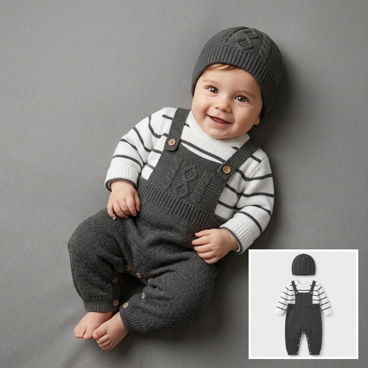 The Caleb Cable-Knit Overall Jumpsuit Set – Dark Gray