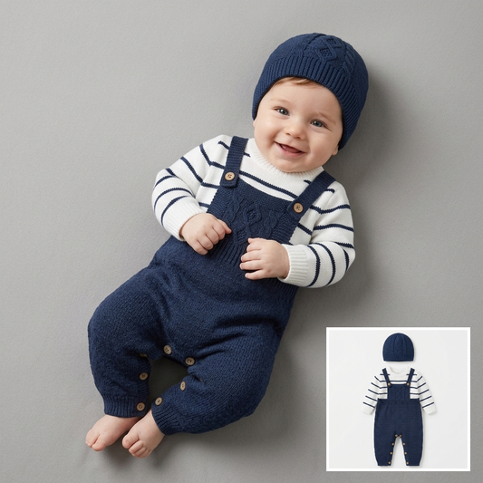 The James Cable-Knit Overall Jumpsuit Set – Navy Blue