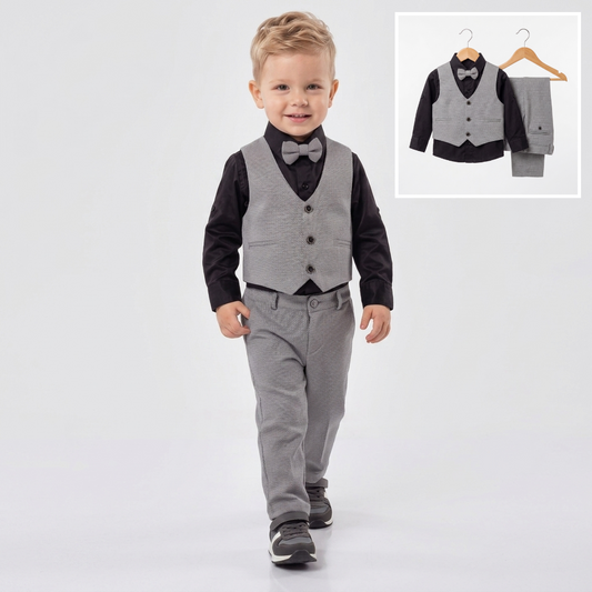 The Adrian 4-Piece Formal Vest Suit Set – Light Gray & Black