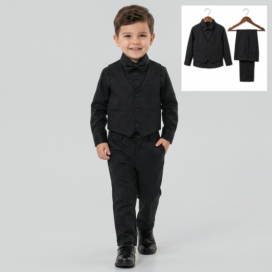 The Dominic 4-Piece Formal Vest Suit Set – Midnight Black