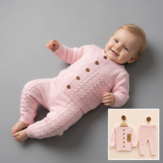 The Aurora 2-Piece Cable-Knit Cardigan Set – Soft Pink