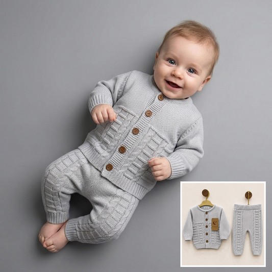 The Ethan 2-Piece Cable-Knit Cardigan Set – Light Gray