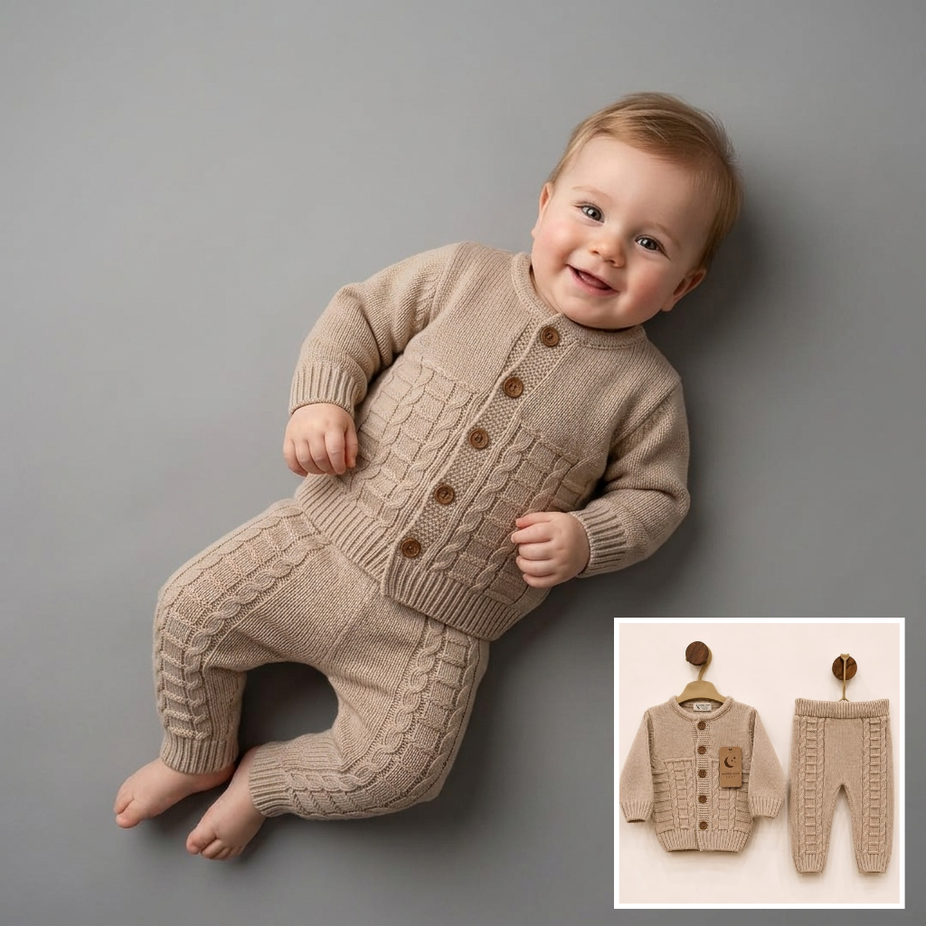 The Arthur 2-Piece Cable-Knit Cardigan Set – Warm Beige