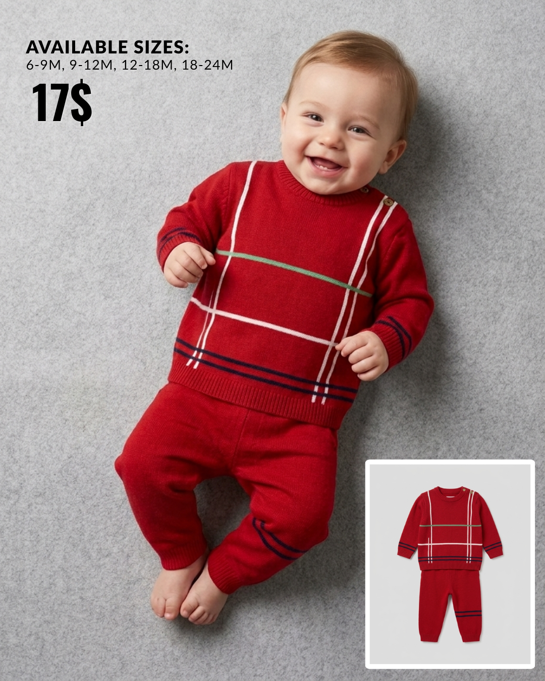 The Archer Windowpane Plaid Knit Sweater & Pants Set – Red