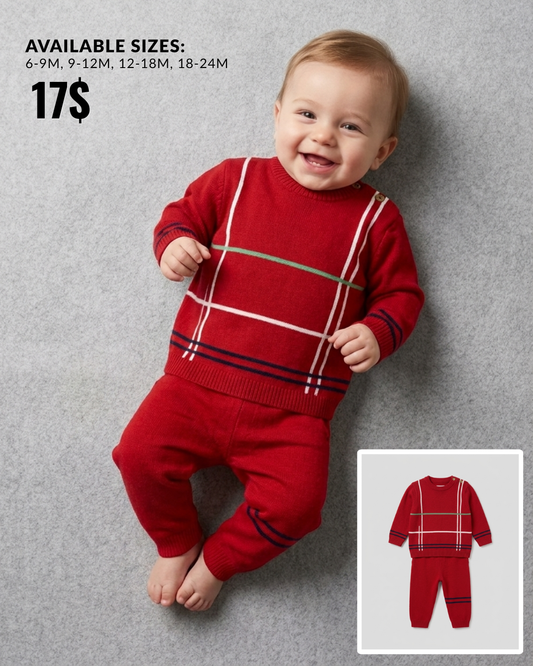 The Archer Windowpane Plaid Knit Sweater & Pants Set – Red