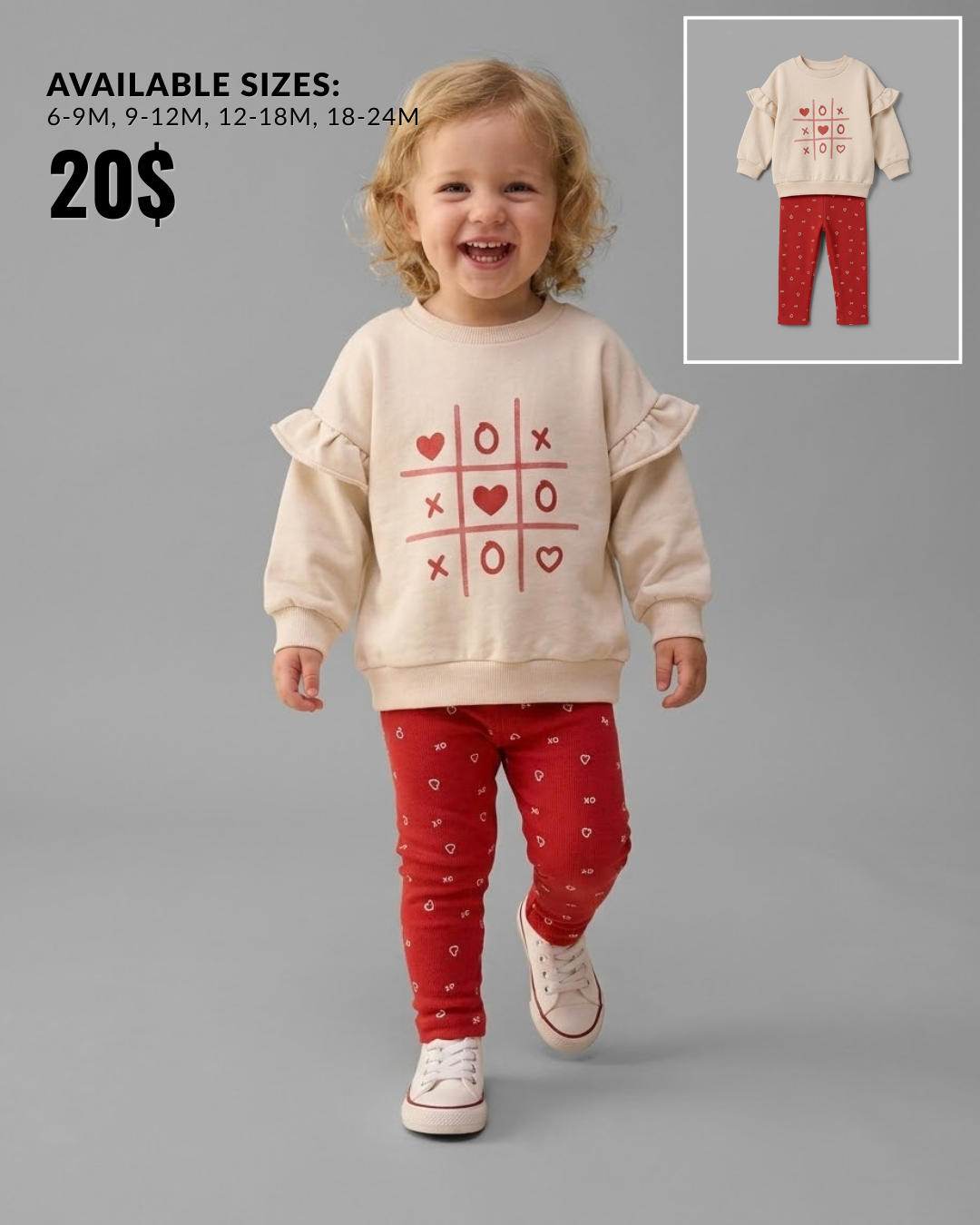 The Adeline Heart Tic-Tac-Toe Sweatshirt & Pants Set – Cream & Red